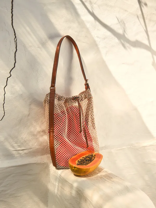 Сумка женская, 22х34 см, с ремешком, на завязках, полиамид, оранжевая, Сетка, Stintino, image-6