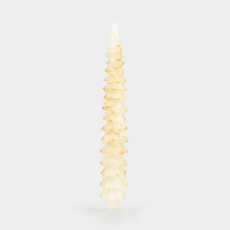Свеча, 25 см, тонкая, с блестками, шампань, Елка, Fir candle