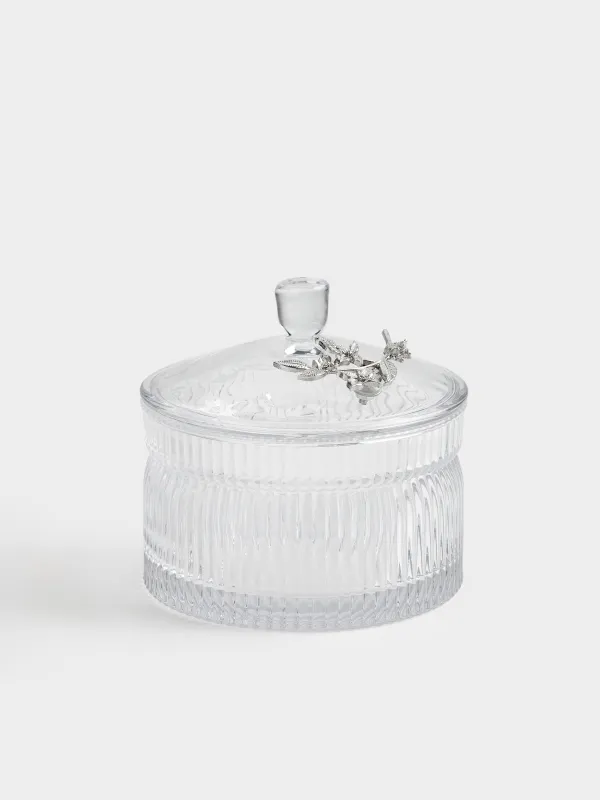 Емкость для хранения, 12,5х12 см, 600 мл, стекло Р/металл, Серебристые цветы, Ribby silver, image-0
