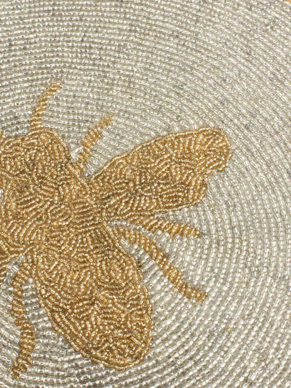 Салфетка под приборы, 36 см, бисер, круглая, молочно-золотистая, Пчела, Art beads, image-3