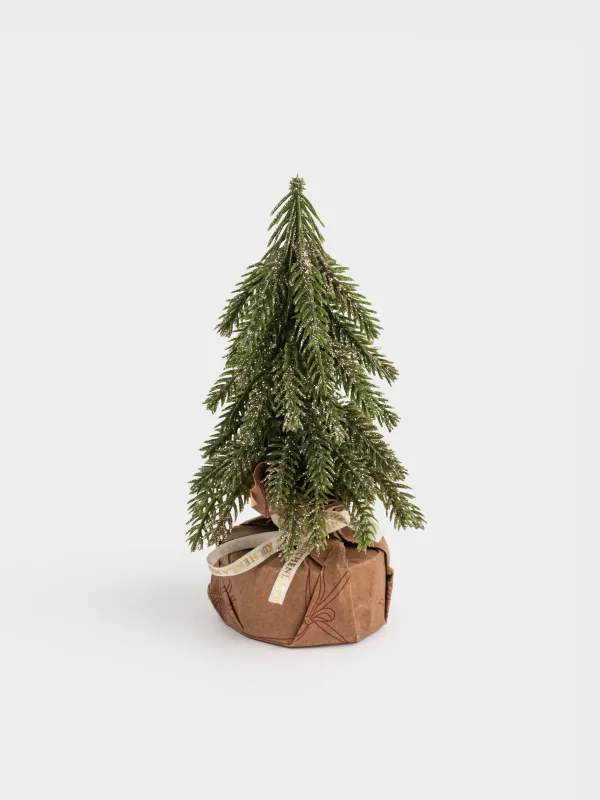 Ель искусственная, 15 см, в крафте, пластик/дерево, Ель с блестками, Conifer champagne, image-0