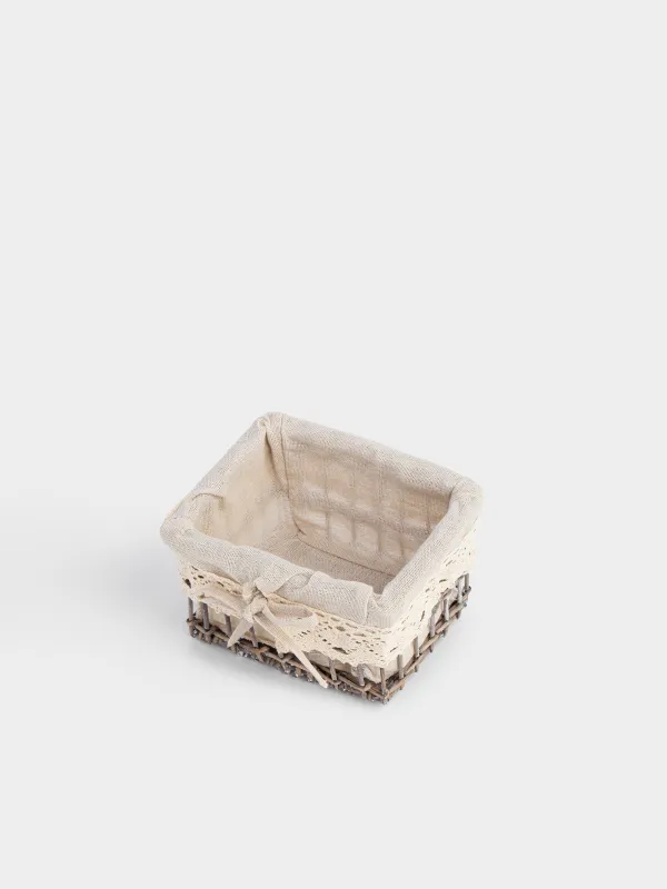 Полотенце, 30х30 см, 4 шт, в корзине, хлопок/дерево, белое/серое, Basket towel, image-5