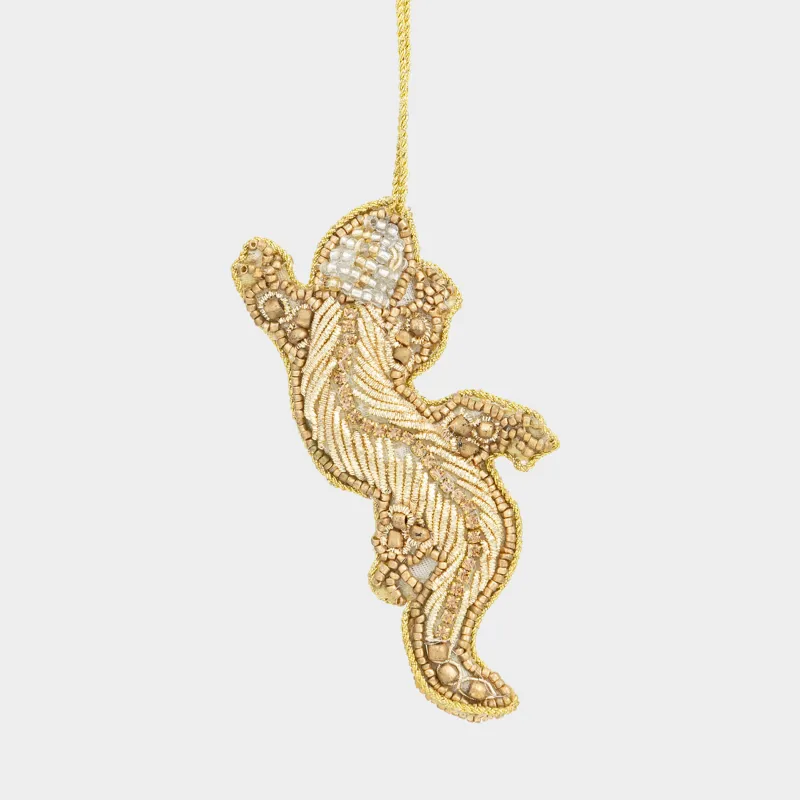 Игрушка елочная, 10 см, бисер/полифилл, золотистая, Ящерица, Beads figure