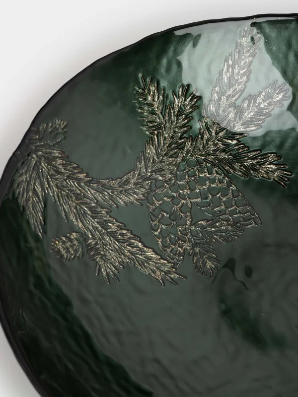 Ваза для фруктов, 30х7 см, стекло, зеленая, Еловая ветка, Winter delice, image-2