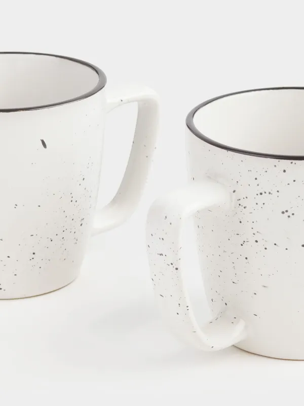 Кружка, 450 мл, 2 шт, керамика, белая, с черным кантом, в крапинку, Speckled black, image-2