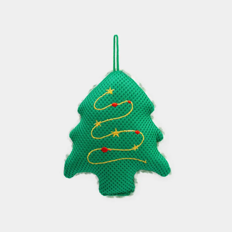 Губка для мытья посуды, 13х11 см, двусторонняя, полиэстер/поролон, зеленая, Елка, Clean