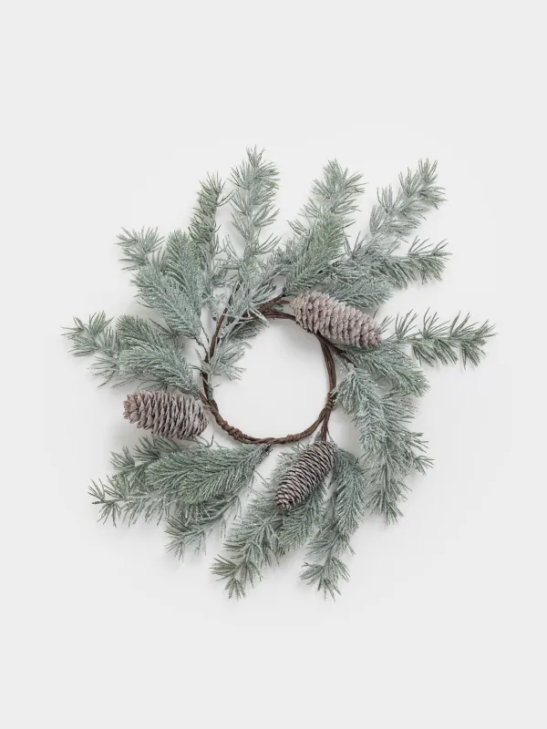 Венок декоративный, 12/40 см, пластик/шишки, Хвоя с шишками, Conifer decor, image-0