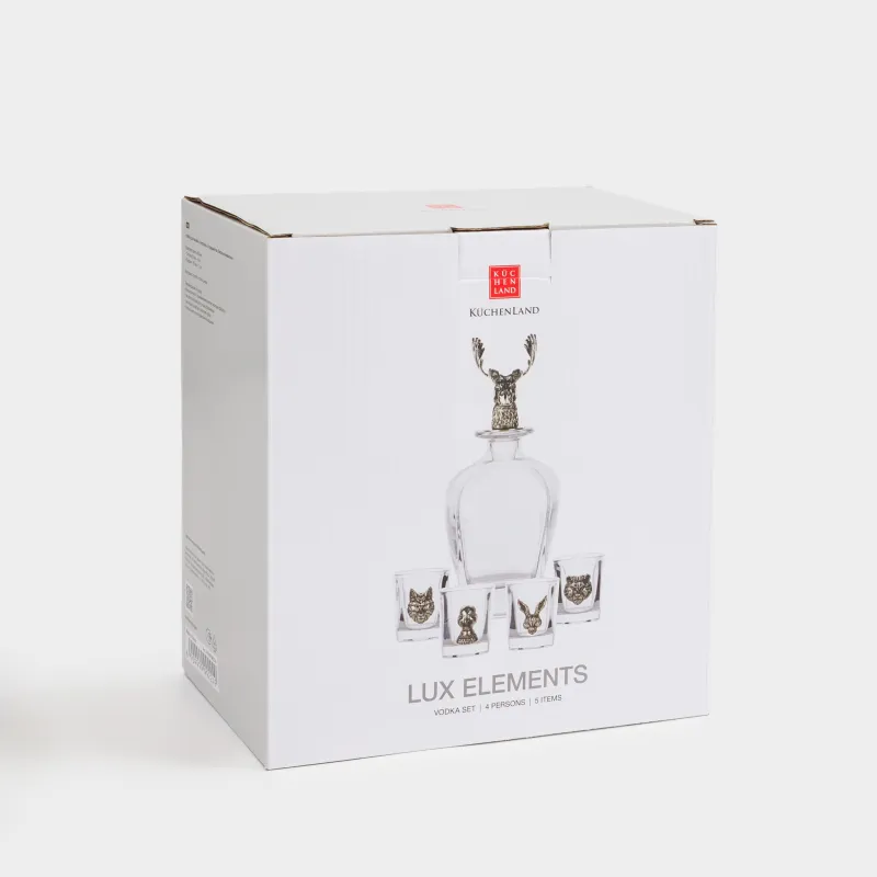 Набор для водки, 4 перс, 5 пр, графин/стопки, стекло/металл, Лесные животные, Lux elements, image-3