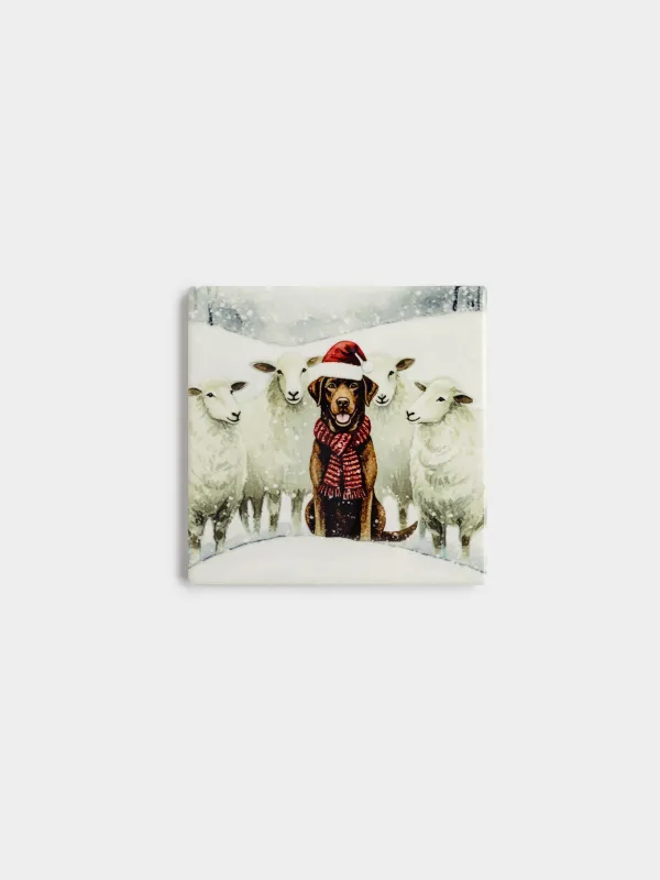 Подставка под кружку, Собака и овечки, Christmas dog, image-0