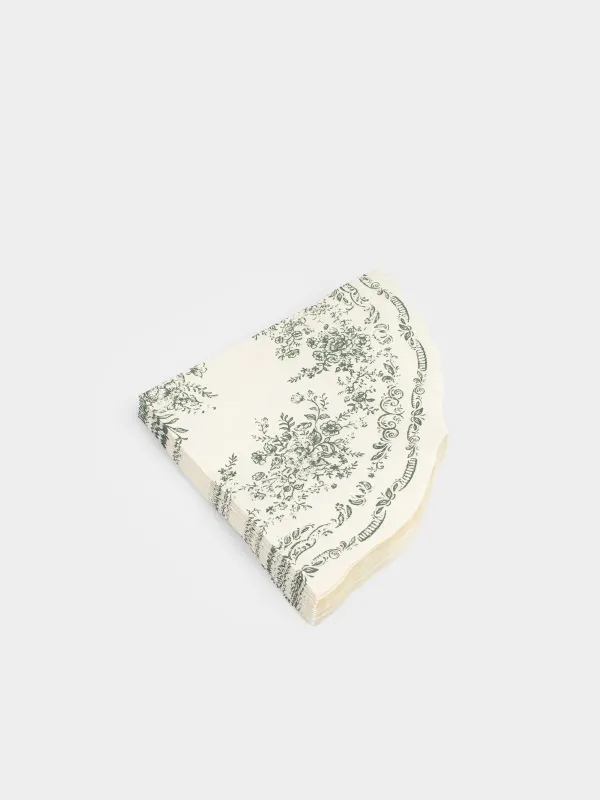 Салфетки бумажные, 33 см, 20 шт, круглые, белые, Зеленые цветы, Green lace, image-1