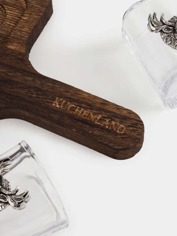 Стопка для водки, 60 мл, 4 шт, на подставке, стекло/металл/дерево, Лось, Lux elements decor, image-4