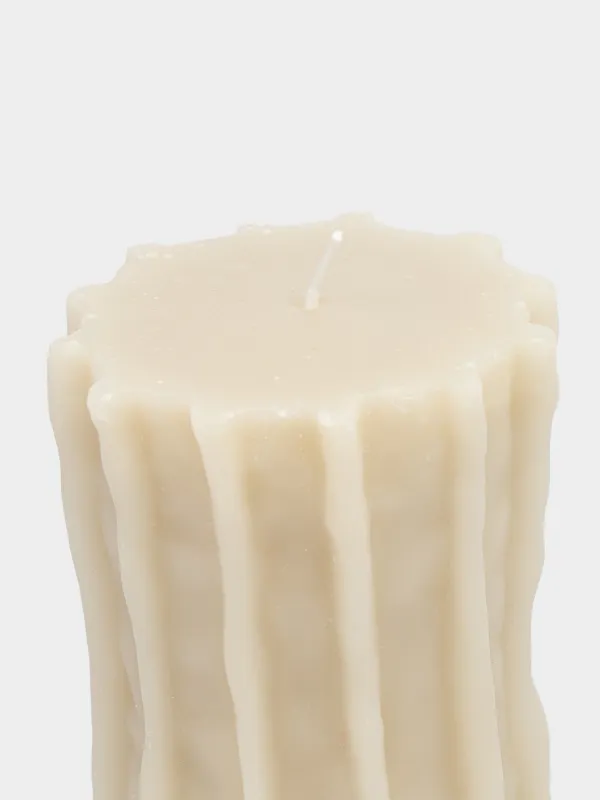 Свеча, 8x10 см, цилиндрическая, молочная, Ribbed candle, image-2
