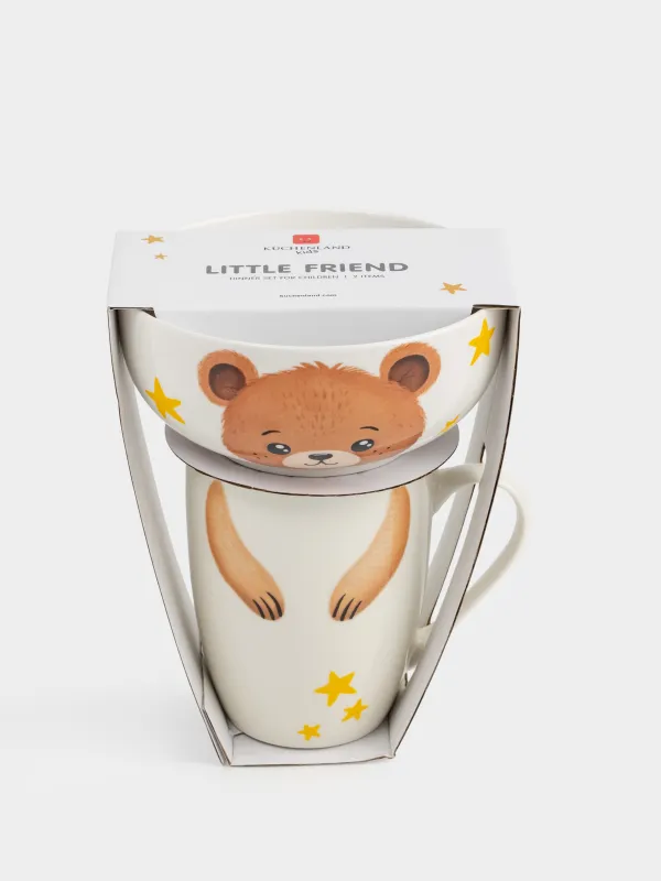 Набор посуды, детский, 1 перс, 2 пр, фарфор N, белый, Медвежонок и звезды, Little friend, image-5