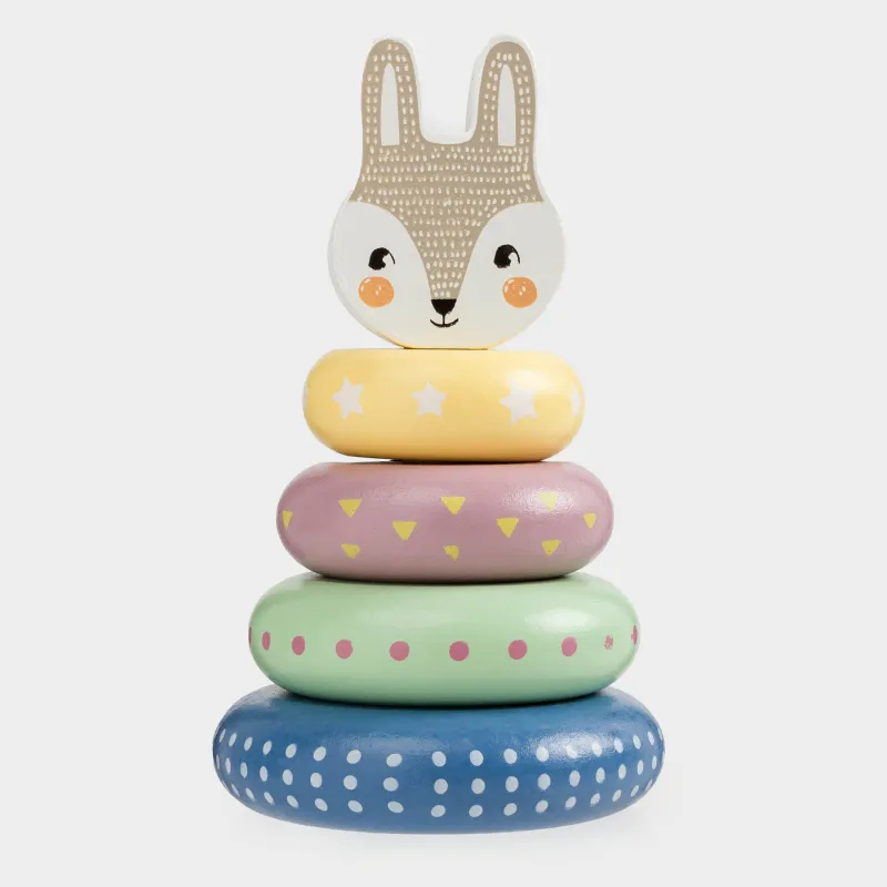 Игрушка развивающая, 14 см, дерево, цветная, Пирамидка кролик, Kiddy, image-0