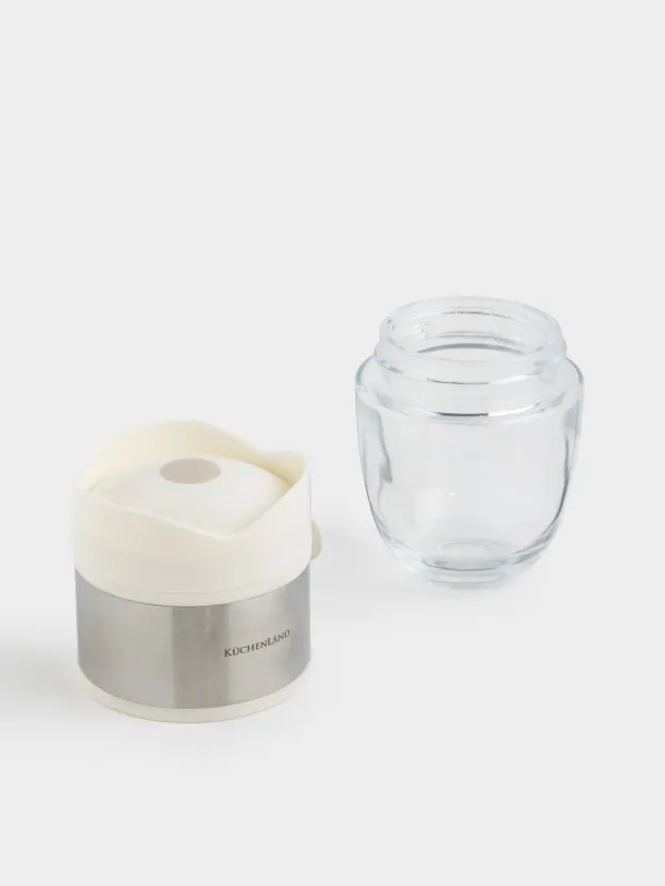 Емкость для соли или перца, 12 см, с кнопкой, стекло/пластик, молочная, Milk kitchen, image-4