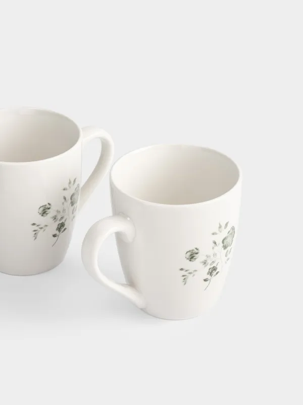 Кружка, 350 мл, 2 шт, фарфор P, белая, Зеленые розы, Green rose, image-2