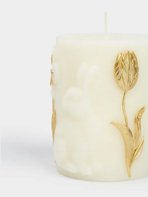 Свеча, 8х10 см, цилиндрическая, белая, Золотистый кролик, Rustic Easter, image-1