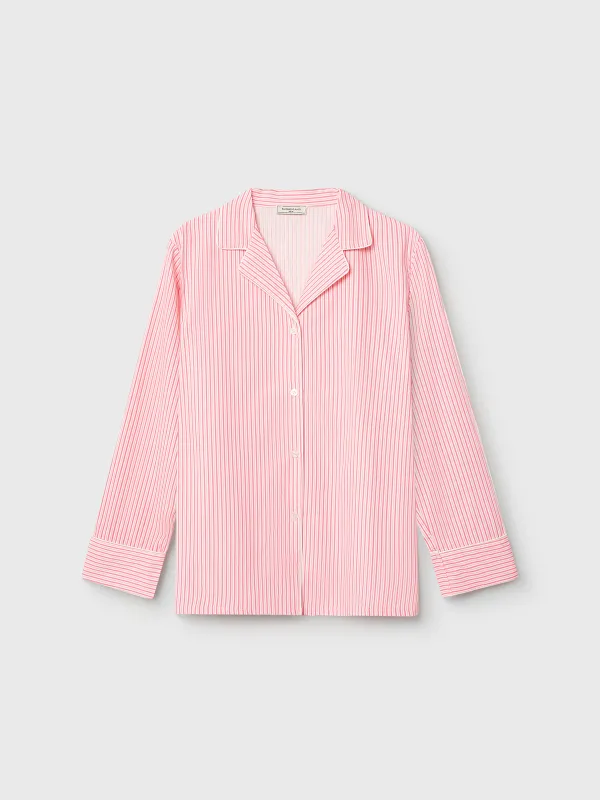 Рубашка женская, домашняя, с длинным рукавом, хлопок/вискоза, розовая, Полоска, Lonisa, image-7