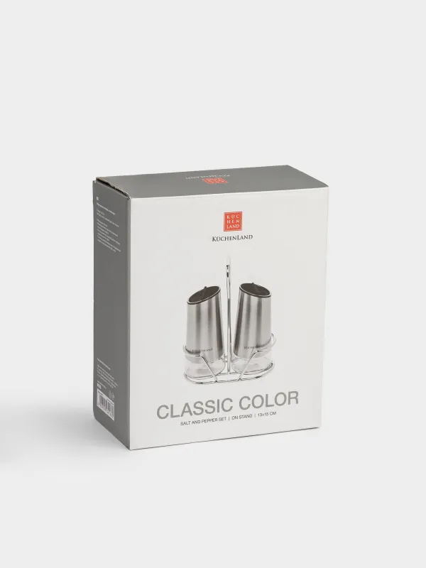Набор для соли и перца, 15 см, на подставке, стекло/металл, Classic, image-7