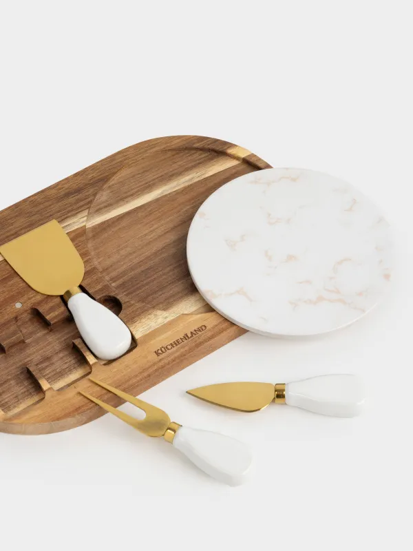 Набор для сыра, 5 предметов, блюдо на подставке, Cheese gold, image-2