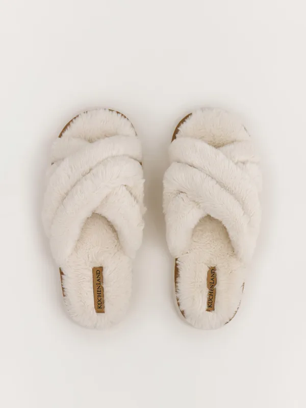 Тапочки женские, домашние, искусственный мех, молочные, Tape, image-1