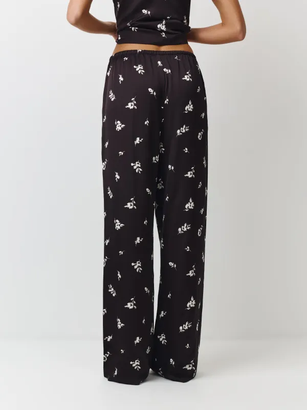 Брюки женские, домашние, р. M, вискоза, черно-белые, Цветы, Leyra, image-3