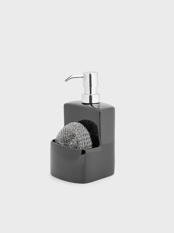 Диспенсер для моющего средства, 450 мл, органайзер, с губкой, керамика, черный, Keeping, image-1
