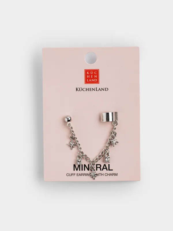 Серьга-кафф, единый размер, с подвеской, металл/стразы, Звезды, Mineral, image-2