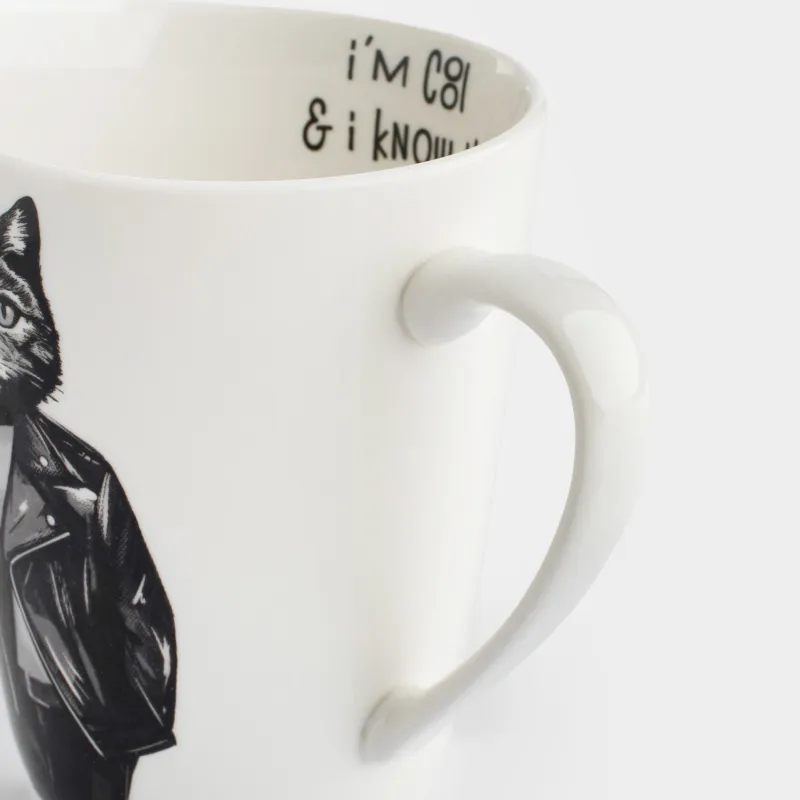 Кружка, 420 мл, фарфор N, белая, Кот в косухе, On style, image-6