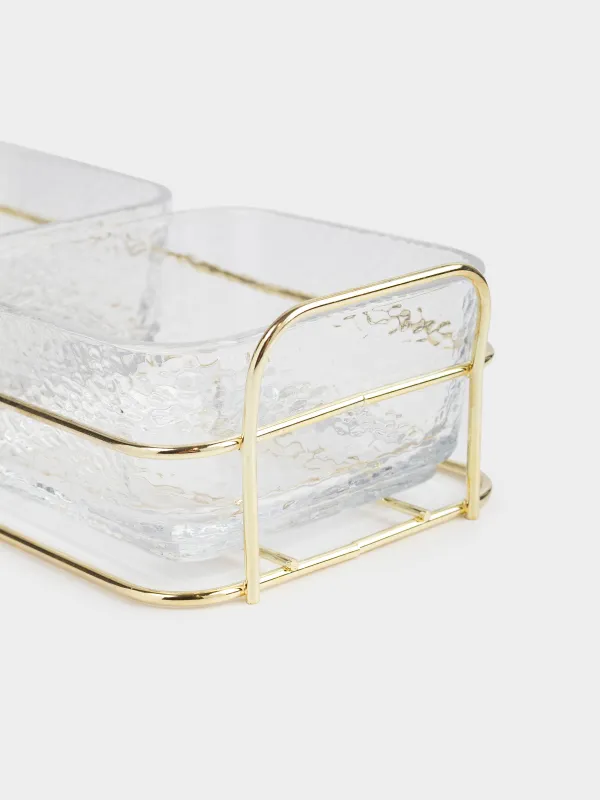 Набор для закусок, 2 пр, на подставке с ручками, стекло/металл, золотистый, Twist gold, image-5