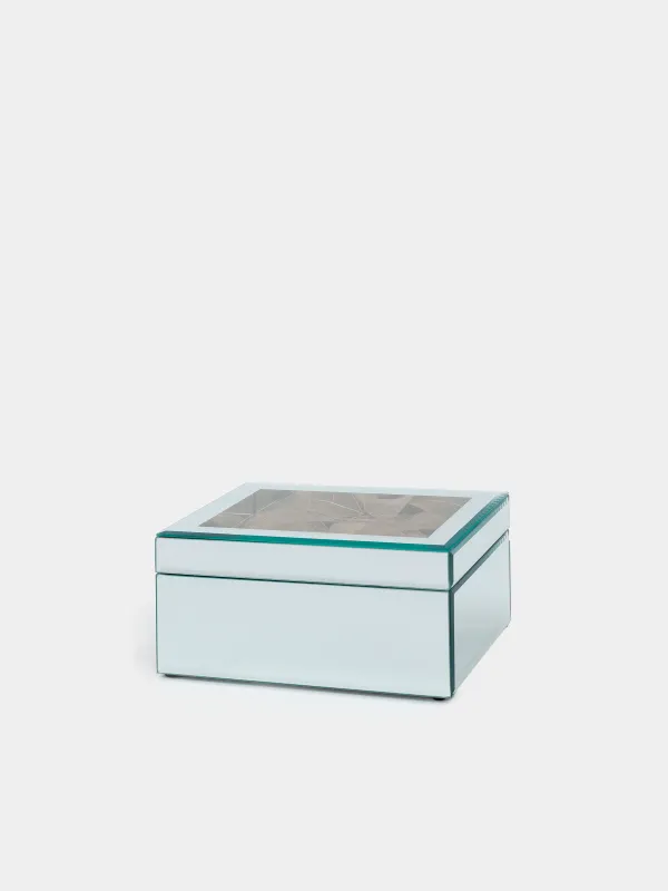 Шкатулка для украшений, 20х14 см, стекло, зеркальная, Золотистые листья, Glossy, image-0