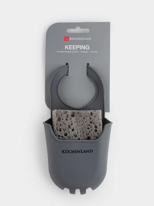 Держатель для кухонной губки, 10х11/20 см, подвесной, с губкой, резина, серый, Keeping, image-5