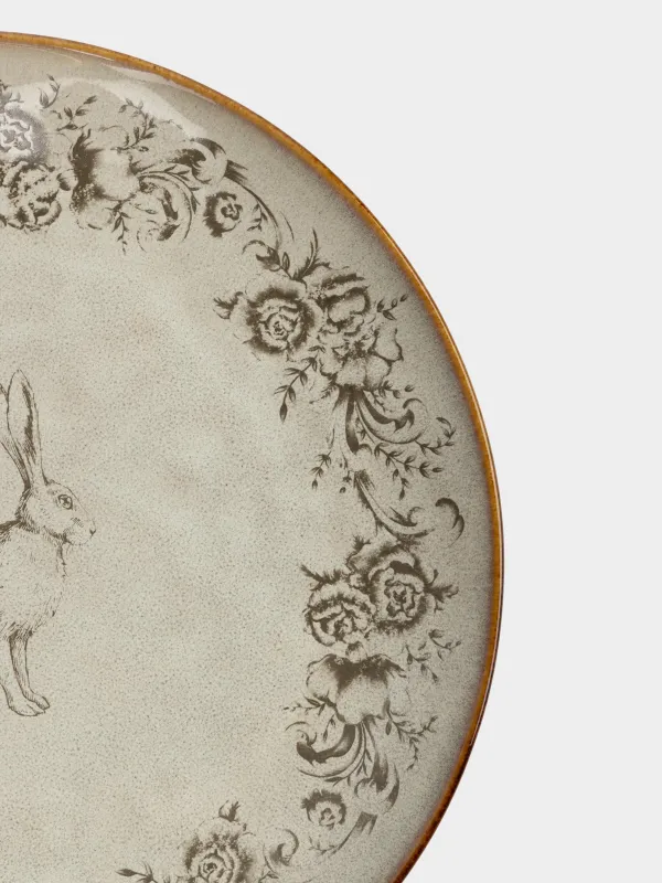 Тарелка обеденная, 27 см, керамика R, бежевая, Заяц с цветами, Rustic Easter, image-1