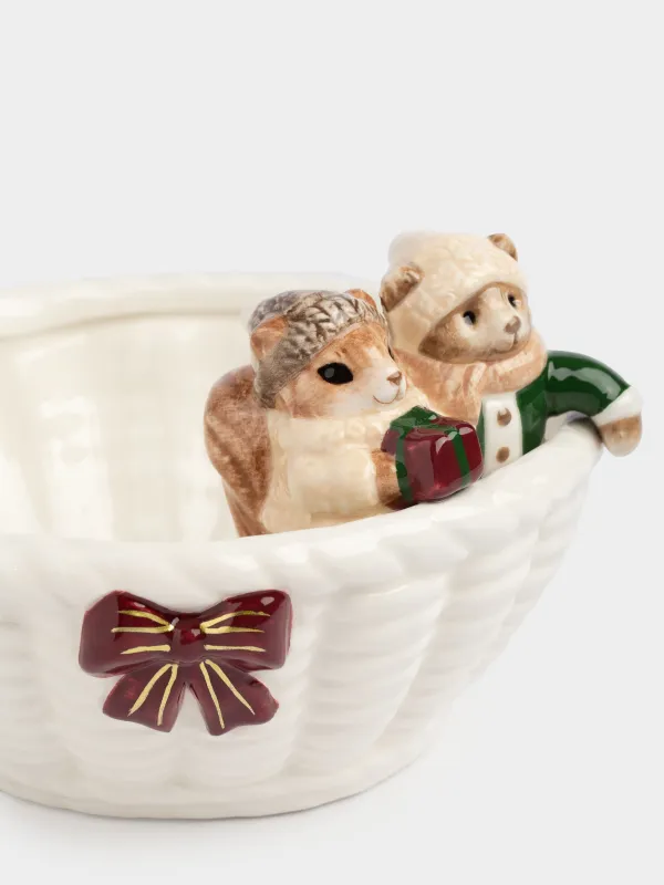 Салатник, 16х6 см, Белка и медведь в корзинке, Christmas animals, image-3