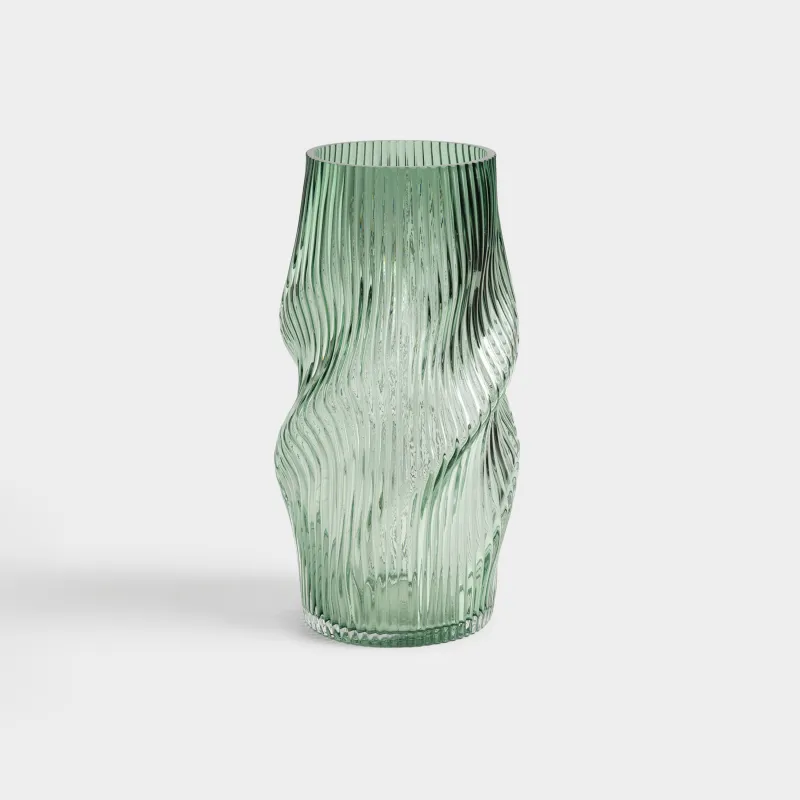 Ваза для цветов, 30 см, стекло, зеленая, Вихрь, Ribedic