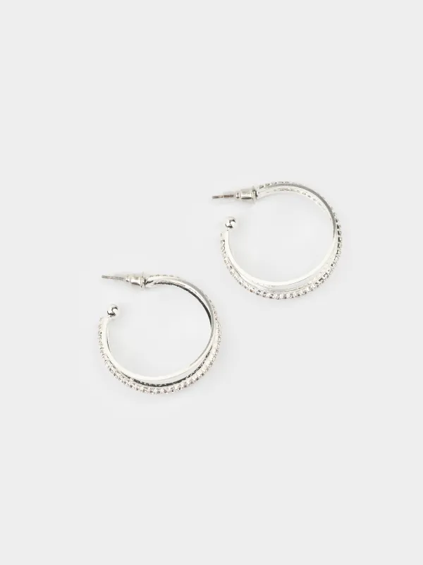 Серьги-пусеты, 3 см, 2 шт, металл/стразы, серебристые, Кристаллы, Jewelry crystal, image-1