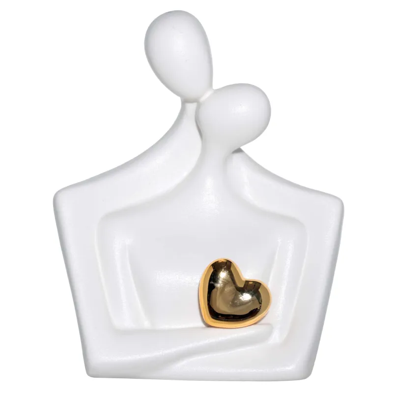 Статуэтка, 18 см, фарфор P, бело-золотистая, Влюбленные с сердцем, Face