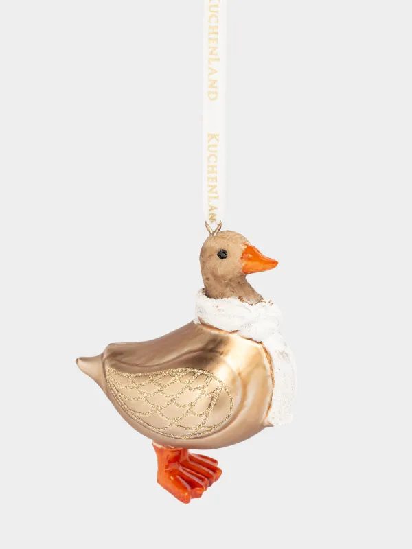 Игрушка елочная, 8 см, стекло, с блестками, бежевая, Гусь, Figure christmas, image-1