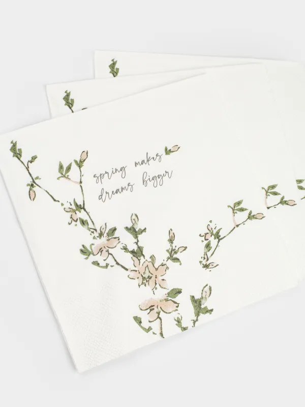 Салфетки бумажные, 33х33 см, 20 шт, квадратные, белые, Цветы, Florin, image-3