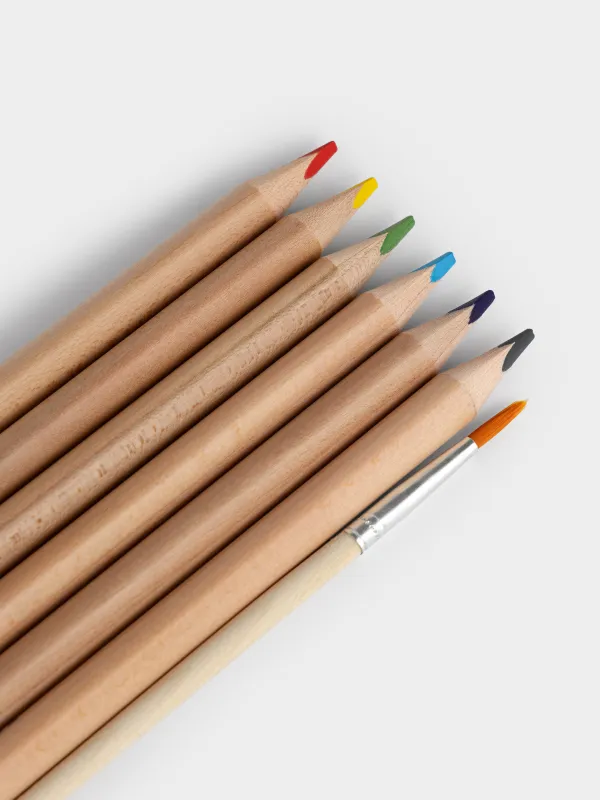 Набор акварельных карандашей, 7 шт, с точилкой и кисточкой, Draw, image-2