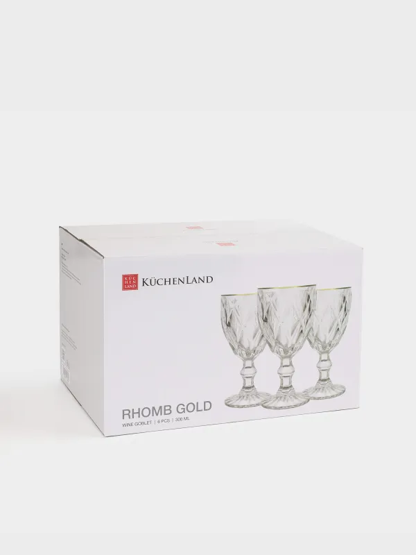 Бокал-кубок для вина, 6 шт, с золотистым кантом, Rhomb gold, image-7