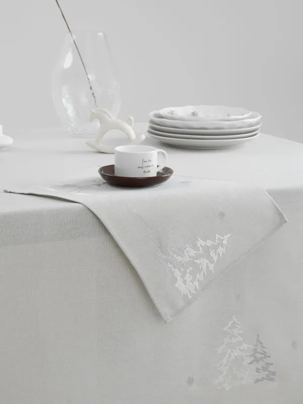 Салфетка под приборы, 30х45 см, полиэстер, прямоугольная, светло-серая, Олень и ели, Forest fawn, image-6
