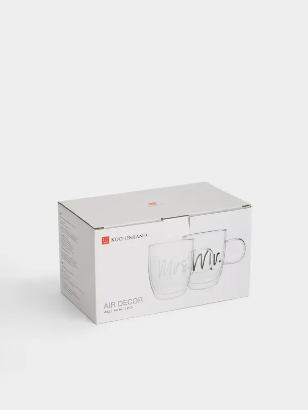Кружка, 440 мл, 2 шт, стекло Б, Mr & Mrs, Air decor, image-4
