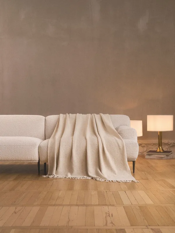 Плед, 130x170 см, с бахромой, хлопок/люрекс, бежевый, Зигзаги, Strike, image-2