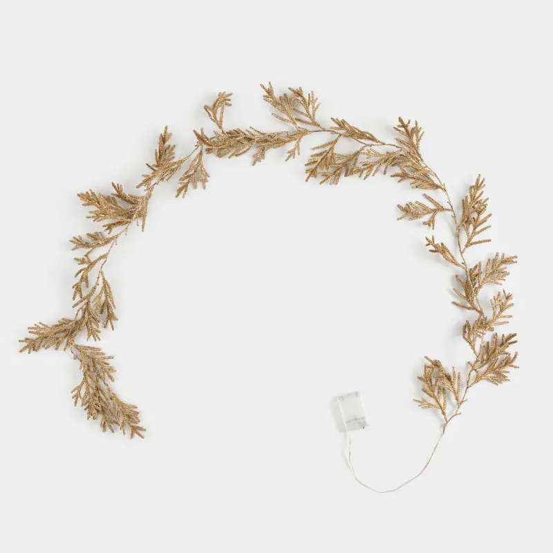 Ветка-гирлянда декоративная, 2 м, с подсветкой, пластик, шампань, Хвоя, Sparkle decor