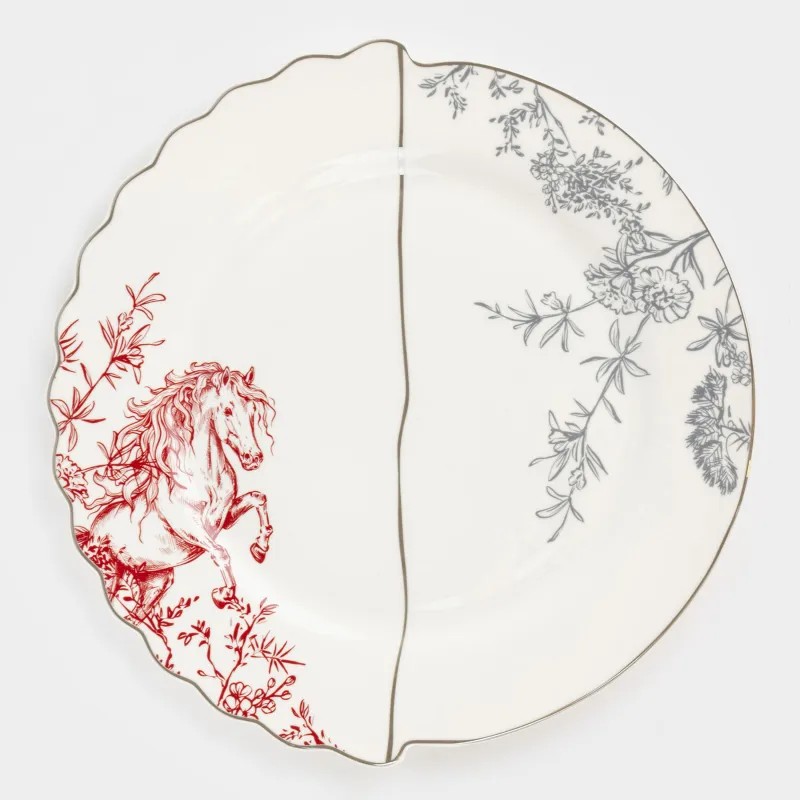 Тарелка обеденная, 29 см, фарфор N, белая, с серебристым кантом, Лошадь, Kairon horse