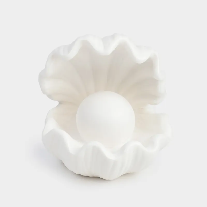 Светильник декоративный, 10х11 см, фарфор P, белый, Ракушка с жемчужиной, Tridacna