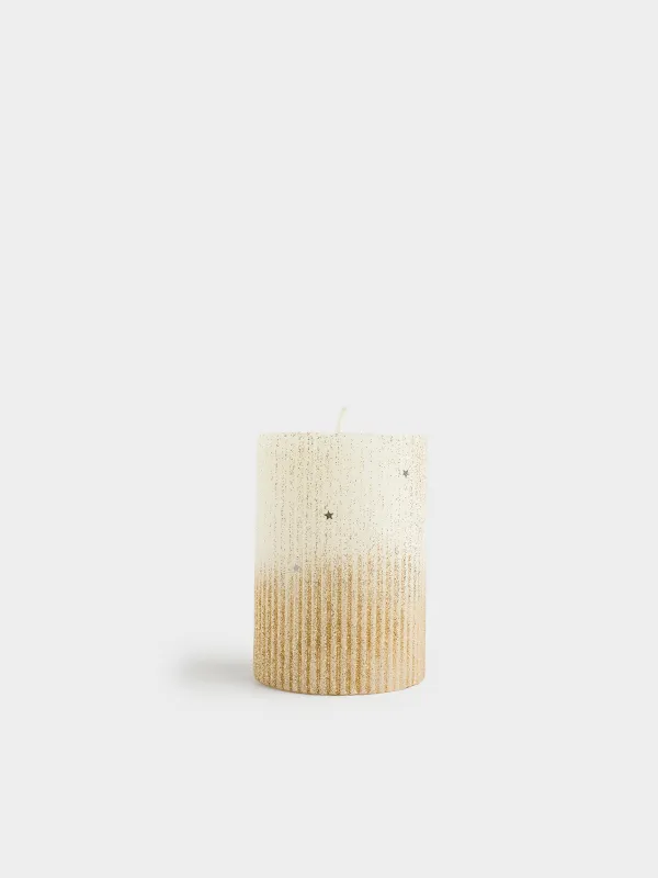 Свеча, 10 см, цилиндрическая, с блестками, Ribbed candle, image-2