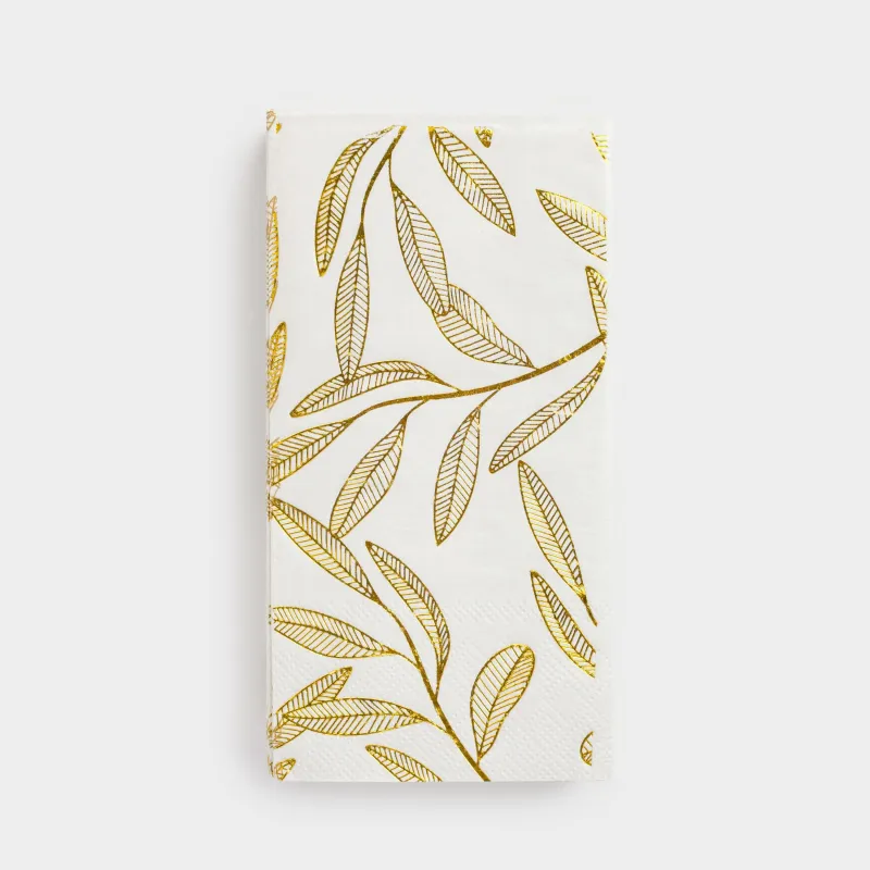 Салфетки бумажные, 33х33 см, 20 шт, прямоугольные, белые, Золотые листья, Print