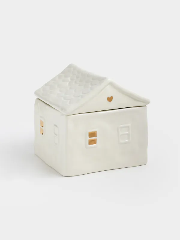 Емкость для хранения, 13х12 см, 680 мл, керамика, молочно-золотистая, Дом, Snow sparks, image-1